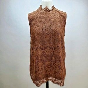 NEW Cato Brown Lace Overlay Sleeveless Blouse S